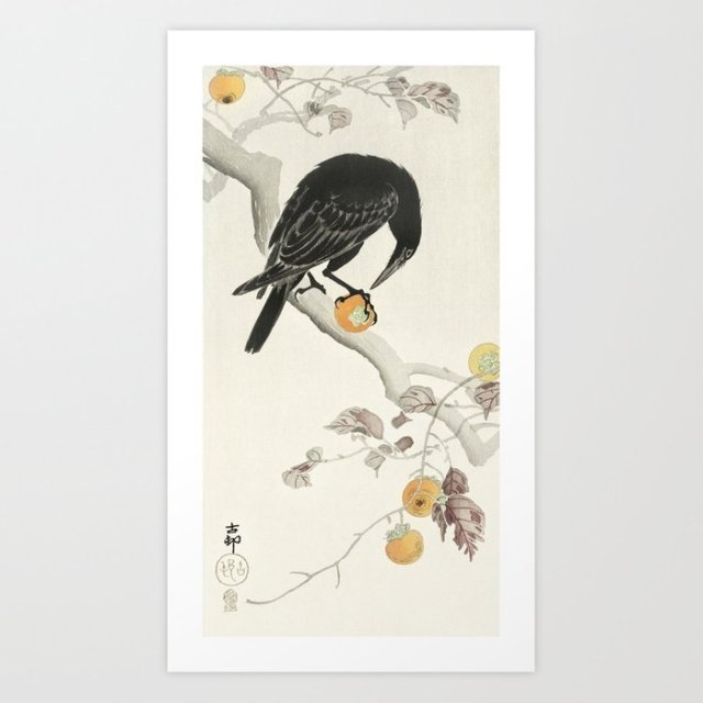 koson-ohara-crow-with-kaki-fruit-japanese-vintage-ukiyo-e-woodblock-painting-prints
